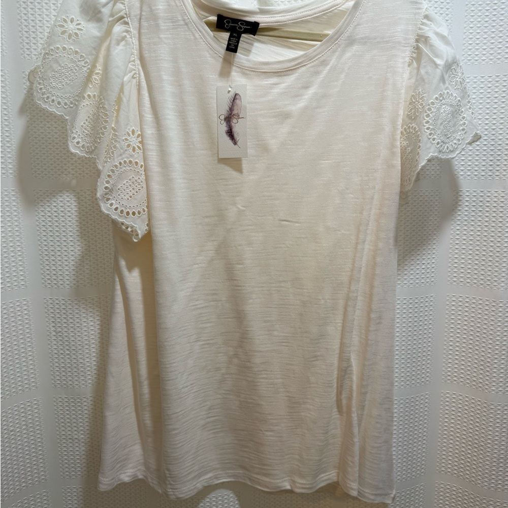 Jessica Simpson  White Lace Sleeve Top XL
